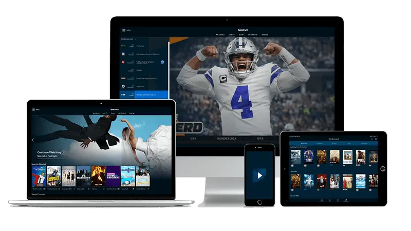 TVs, tablets and phones showing live channels from IPTV Streaming Services